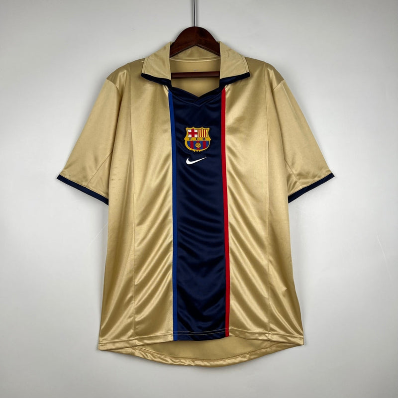 Camisa Retrô Barcelona Away 02/03 - Masculina - Modelo Torcedor - Dourada